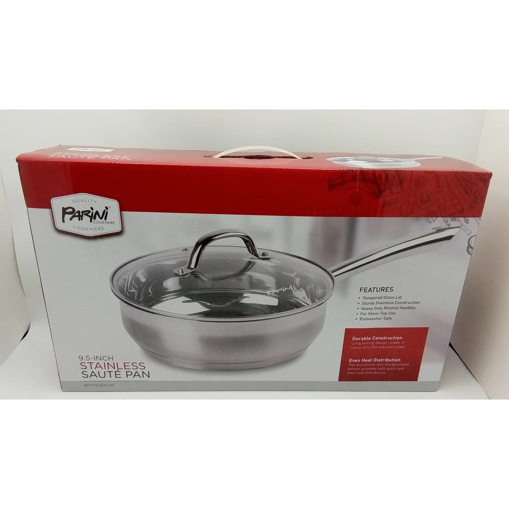 Parini 9.5 in Stainless Steel Saute Pan with Glass Lid